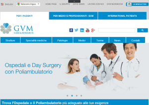 La home page del sito web del gruppo GVM Care & Research